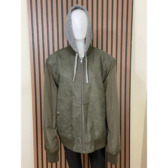 Express Men's XL Green Jacket Polyester Bomber Varsity Zip Up Hooded Streetwear - Picture 1 of 11